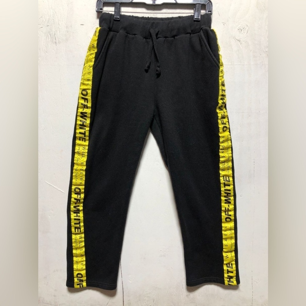 2013 MAIN LABEL OFF-WHITE YELLOW STRIPE CINCH WAIST SWEATPANTS